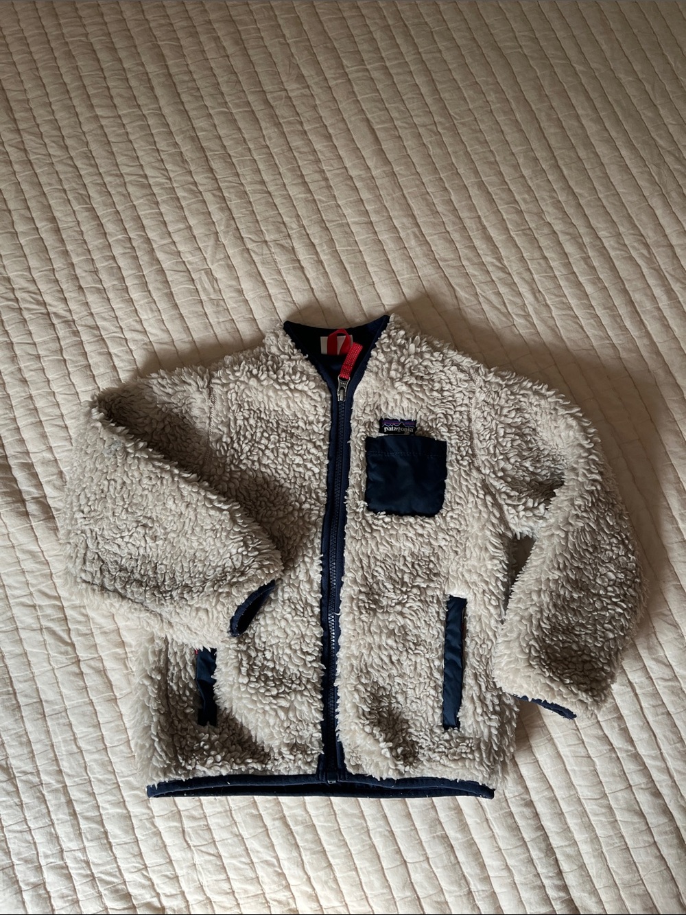 Patagonia Kids Cream Sherpa Jacket with Navy Accents
